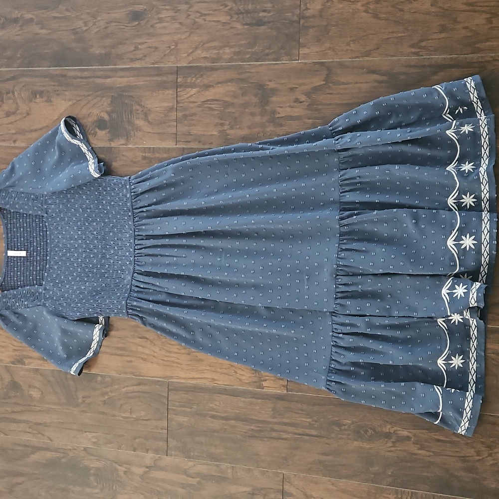 Blue Maxi Dress with Embroidered Hem Size L Womens
